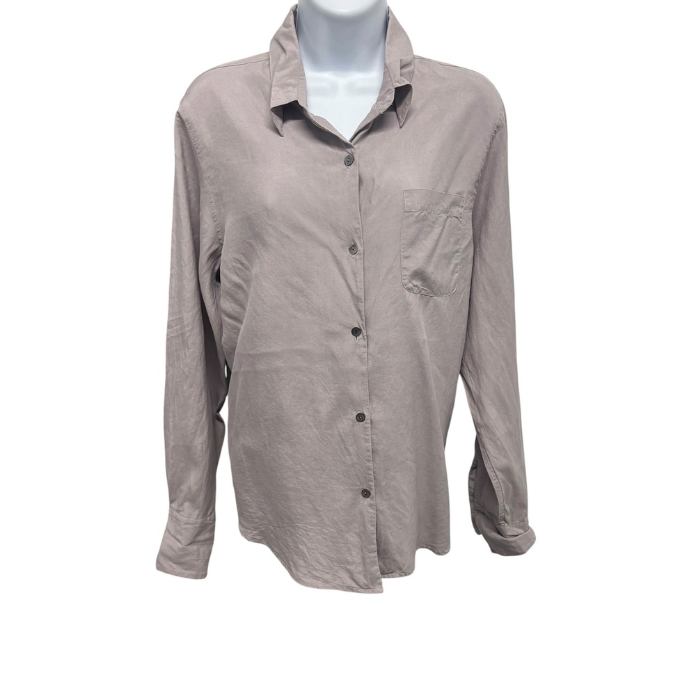 Valerie Stevens Petites Pure Silk Button Down Blouse Mauve Grey Taupe Size 12P